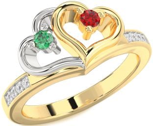 Diamond Platinum & Yellow Gold Heart Two Stone Promise Ring