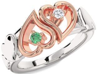 White Rose Gold Heart Two Stone Promise Ring