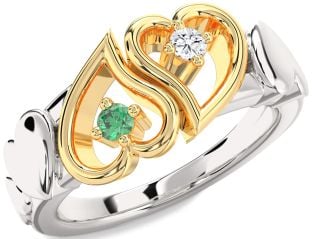 Platinum & Yellow Gold Heart Two Stone Promise Ring