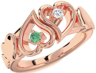 Rose Gold Heart Two Stone Promise Ring
