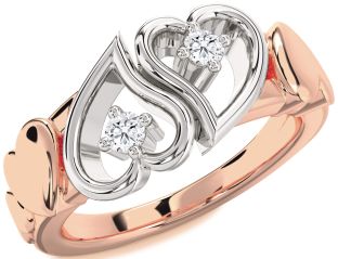 Diamond White Rose Gold Heart Two Stone Ring