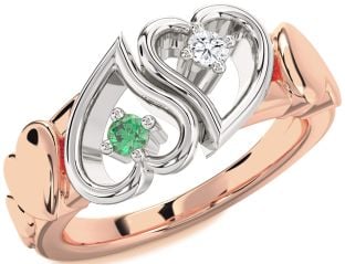 Platinum & Rose Gold Heart Two Stone Promise Ring