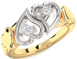 Diamond Platinum & Yellow Gold Heart Two Stone Ring