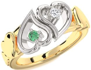 Platinum & Yellow Gold Heart Two Stone Promise Ring