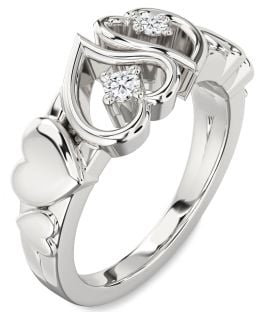 Diamond White Gold Heart Two Stone Ring