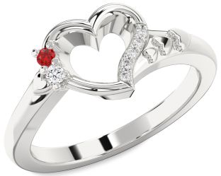 Diamond Silver Heart Two Stone Promise Ring