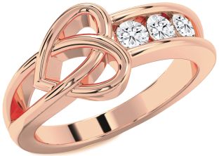 Diamond Rose Gold Heart Three Stone Ring