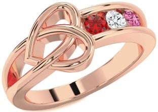 Rose Gold Heart Three Stone Mother's Ring