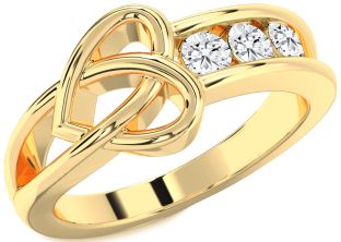 Diamond Gold Heart Three Stone Ring