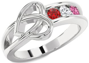 Platinum Heart Three Stone Mother's Ring