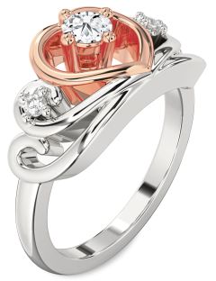 Diamond Silver & 10K Rose Gold Heart Promise Ring
