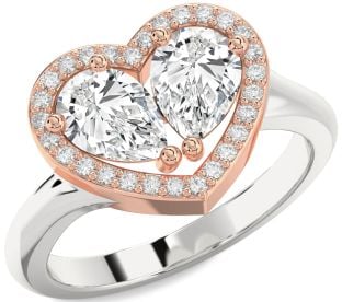 Diamond Platinum & Rose Gold Heart Two Stone Ring