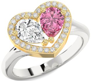 Diamond Gold Silver Heart Two Stone Promise Ring
