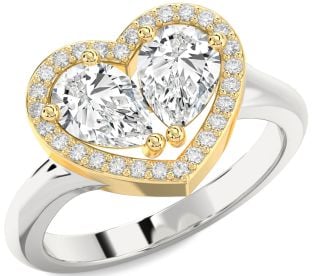 Diamond Silver & 10K gold Heart Two Stone Ring