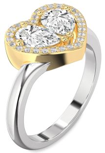 Diamond Silver & 10K gold Heart Two Stone Ring