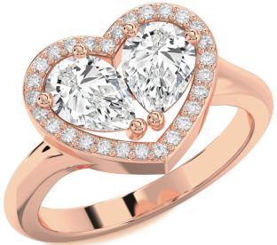 Diamond Rose Gold Heart Two Stone Ring