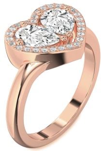 Diamond Rose Gold Heart Two Stone Ring