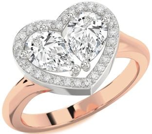 Diamond Platinum & Rose Gold Heart Two Stone Ring