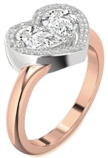 Diamond Platinum & Rose Gold Heart Two Stone Ring