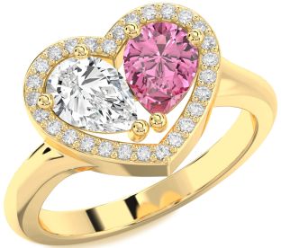 Diamond Gold Silver Heart Two Stone Promise Ring