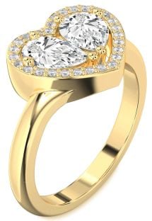 Diamond Gold Heart Two Stone Ring
