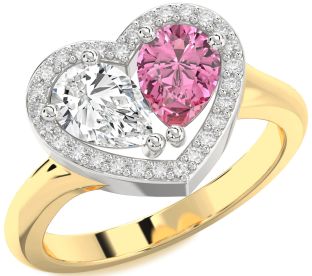 Diamond Gold Silver Heart Two Stone Promise Ring
