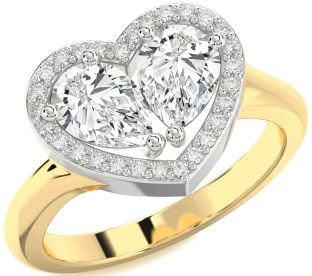 Diamond Platinum & Yellow Gold Heart Two Stone Ring