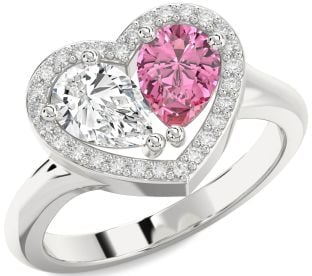 Diamond Silver Heart Two Stone Promise Ring
