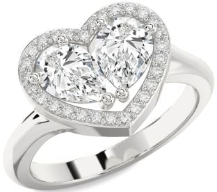 Diamond White Gold Heart Two Stone Ring
