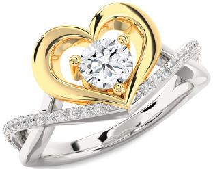 Diamond Silver & 10K gold Heart Solitaire Engagement Ring