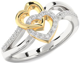 Diamond Silver & 10K gold Heart Ring