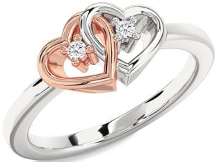 Diamond Platinum & Rose Gold Heart Two Stone Ring