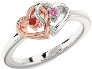 White Rose Gold Heart Two Stone Promise Ring