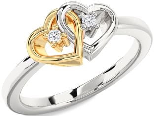 Diamond Silver & 10K gold Heart Two Stone Ring