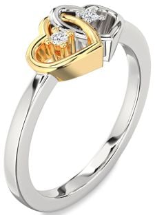 Diamond Silver & 10K gold Heart Two Stone Ring