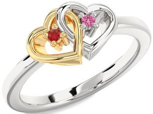 Platinum & Yellow Gold Heart Two Stone Promise Ring