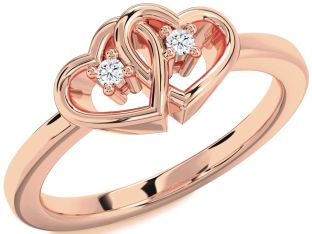 Diamond Rose Gold Heart Two Stone Ring