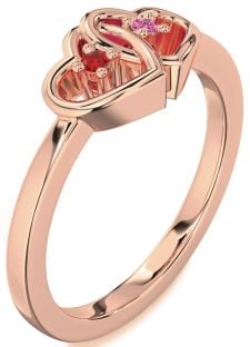Rose Gold Heart Two Stone Promise Ring