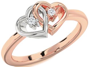 Diamond Platinum & Rose Gold Heart Two Stone Ring