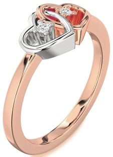 Diamond Platinum & Rose Gold Heart Two Stone Ring