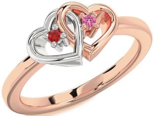 Platinum & Rose Gold Heart Two Stone Promise Ring