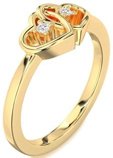Diamond Gold Heart Two Stone Ring