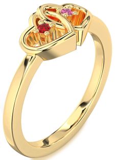 Gold Heart Two Stone Promise Ring
