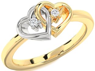 Diamond Platinum & Yellow Gold Heart Two Stone Ring