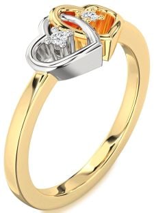 Diamond White Yellow Gold Heart Two Stone Ring