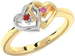 Platinum & Yellow Gold Heart Two Stone Promise Ring