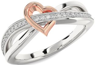 Diamond Silver & 10K Rose Gold Heart Ring