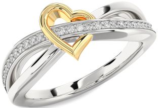 Diamond Silver & 10K gold Heart Ring