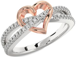 Diamond Silver & 10K Rose Gold Heart Ring