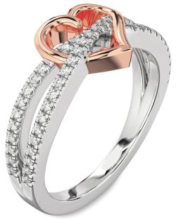 Diamond Silver & 10K Rose Gold Heart Ring